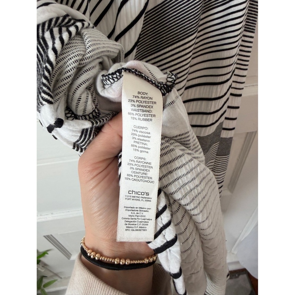 Chicos Flowy Midi Skirt Handkerchief Hem Trapeze Coastal Black‎ White Stripes - Picture 14 of 16